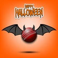 Happy Halloween. Cricket ball with horns and wings