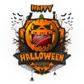 Happy Halloween. Cricket ball inside pumpkin Royalty Free Stock Photo