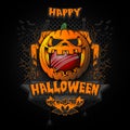 Happy Halloween. Cricket ball inside pumpkin Royalty Free Stock Photo