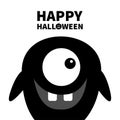 Happy Halloween. Cute black silhouette monster face icon. Cartoon colorful scary funny character. One fish eye, tooth. Funny baby Royalty Free Stock Photo