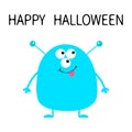Happy Halloween. Cute blue monster icon. Cartoon colorful scary funny character. Eyes, ears antenna, mouth, tongue. Funny baby col Royalty Free Stock Photo