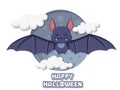 Happy Halloween. Cute cartoon bat flying vector on background. Forest animal. Flat design. Greeting card, party invitation. Vector Royalty Free Stock Photo