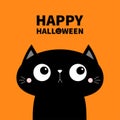 Happy Halloween. Cute cat face head icon. Cartoon character. Kawaii baby animal. Notebook cover, tshirt, greeting card, sticker