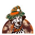 Happy Halloween. Cute dog in halloween costume. Halloween puppy. Samoyed, husky, golden retriever, shiba inu in carnival