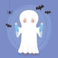 Happy halloween, cute ghost costume character and bats trick or treat, party celebration Royalty Free Stock Photo
