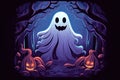 happy halloween cute ghost in dark forest Royalty Free Stock Photo