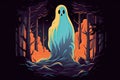 happy halloween cute ghost in dark forest AI generated Royalty Free Stock Photo