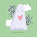 Happy halloween, cute ghost heart clouds and web trick or treat party celebration