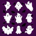 Happy halloween cute ghosts and bats collection