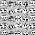 Happy Halloween. Cute halloween pumpkins On Grey background.