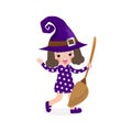 Happy Halloween. Cute little witch. Girl kid in Halloween costume isolated on white background. Kid Costume Party Vector Royalty Free Stock Photo