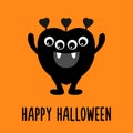Happy Halloween. Cute monster. Haert head face with fangs. Black silhouette monsters. Cartoon kawaii funny boo character. Childish Royalty Free Stock Photo