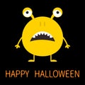 Happy Halloween. Cute yellow monster icon. Cartoon colorful scary funny character. Eyes, ears, nose, open mouth. Funny baby collec Royalty Free Stock Photo