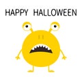 Happy Halloween. Cute yellow monster icon. Cartoon colorful scary funny character. Eyes, ears, nose, open mouth. Funny baby collec Royalty Free Stock Photo