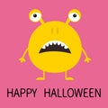 Happy Halloween. Cute yellow monster icon. Cartoon colorful scary funny character. Eyes, ears, nose, open mouth. Funny baby collec Royalty Free Stock Photo