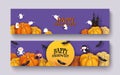 Happy Halloween 3d design. Pumpkin, witch, castle, vampire, bat, mummy, ghoul Royalty Free Stock Photo