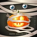 Happy halloween 3D realistic scary jack lantern wrapped by mummy cloth strips