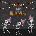 Happy Halloween dancing skeletons cartoon background