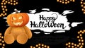 Happy Halloween, dark Halloween postcard with Teddy bear with Jack pumpkin head Royalty Free Stock Photo