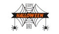 Happy halloween day banner vector illustration with cobweb and spider Royalty Free Stock Photo