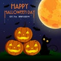 Happy Halloween Day , Bat and spider on text , Cute pumpkin smi Royalty Free Stock Photo