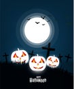 Halloween pumpkins night on dark grass, Halloween. Royalty Free Stock Photo