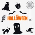 Happy Halloween - decorations elements set. Collection of Halloween silhouettes icons. Vector. Royalty Free Stock Photo