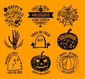 Happy Halloween design collection. Black badges and labels set with text inside. Royalty Free Stock Photo