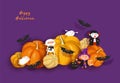 Happy Halloween design. 3d paper cut witch, ghoul, vampire, bat, pumpkin, mummy Royalty Free Stock Photo