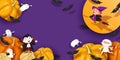 Happy Halloween design. 3d witch, vampire, bat, pumpkin, mummy, ghost, moon