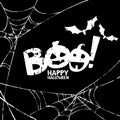 Happy Halloween design elements. Boo, bat and watercolor spiderweb on black background. Royalty Free Stock Photo