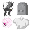 Happy Halloween design elements. Cat with wings tombstone Ghost spider web. Icons icons  image Royalty Free Stock Photo