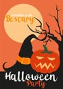 Happy halloween design with silhouette of cemetery with pumpkins over orange background. Halloween party vector illustration. Moon Royalty Free Stock Photo