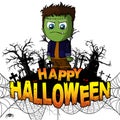 Happy Halloween Design template with Frankenstein on white isolated background