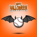 Happy Halloween. Baseball ball with horns and wings