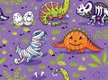 Dinosaurs in costumes for Halloween. Vector seamless pattern