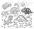 Ink dinosaurs in costumes for Halloween. Vector set of characters