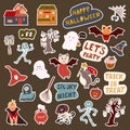Happy Halloween doodle stickers set with cute cartoon characters. Vector illustration Royalty Free Stock Photo