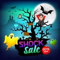 Happy Halloween Dracula and Ghost shock sale concept design