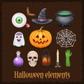 Happy Halloween elements on dark background Royalty Free Stock Photo