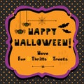 Happy Halloween emblem greeting card on polka dots background Royalty Free Stock Photo