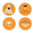 Happy Halloween emblems with bat, spider, eggs, eyes in orange background with black color Royalty Free Stock Photo