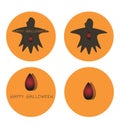 Happy Halloween emblems with ghost, blood drops in orange background with black color