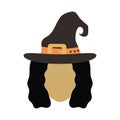 Happy halloween, face witch with hat trick or treat party celebration flat icon