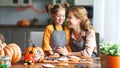 Happy Halloween! family mother and daughter getting ready for Royalty Free Stock Photo