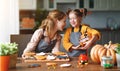 Happy Halloween! family mother and daughter getting ready for Royalty Free Stock Photo