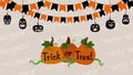 Happy Halloween Flags garlands orange and black for website spooky or banner template. trick or treat pumpkin background