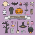 Happy halloween flat design line icons set vector illustration Royalty Free Stock Photo