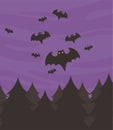 Happy halloween, flying bats night sky forest trick or treat party celebration