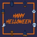 Happy halloween frame banner also can use for media social feed or story with coffin, ghost, spirit, grave, cross and skull